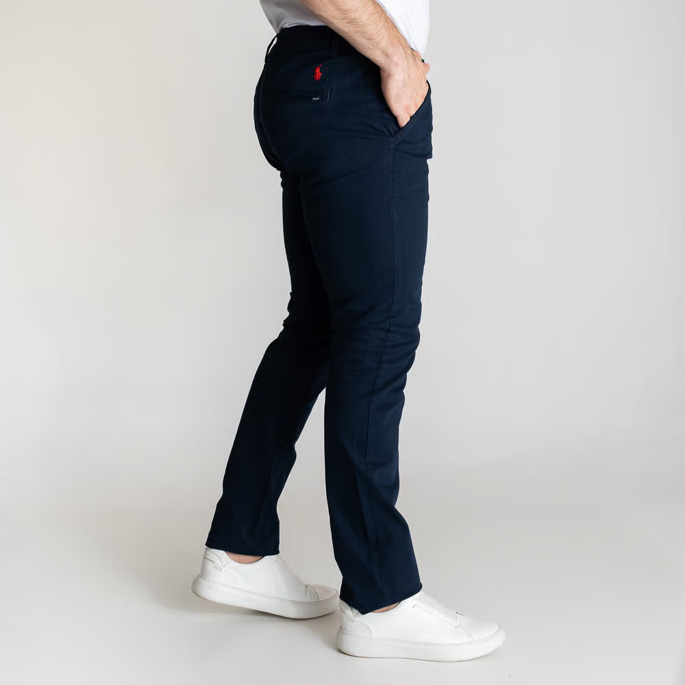 Calça sarja premium azul-marinho lateral