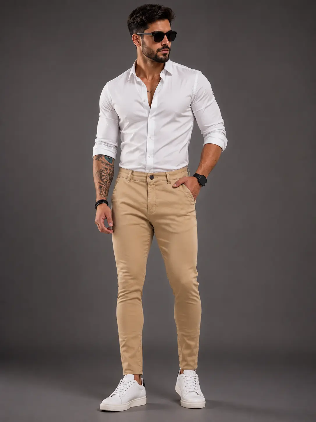 Look camisa branca com calça bege — alternativo