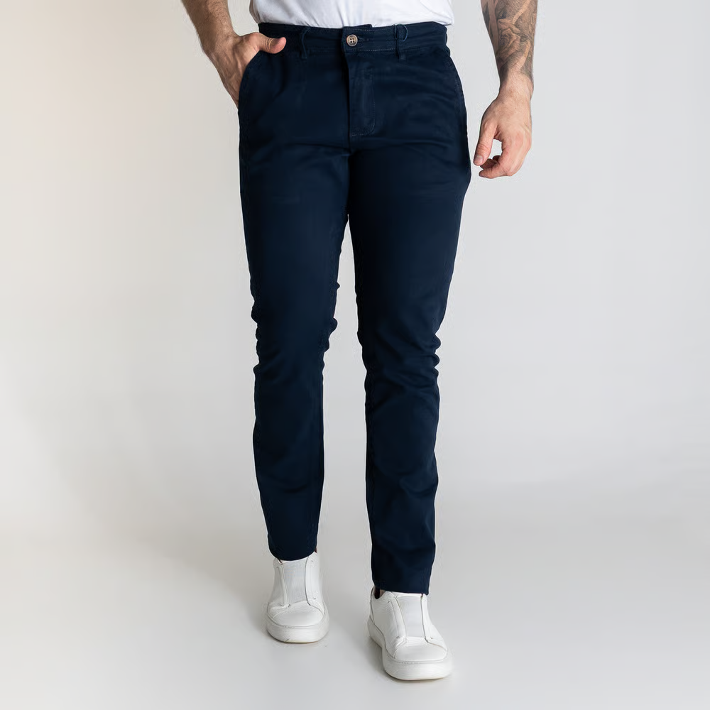 Calça sarja premium azul-marinho