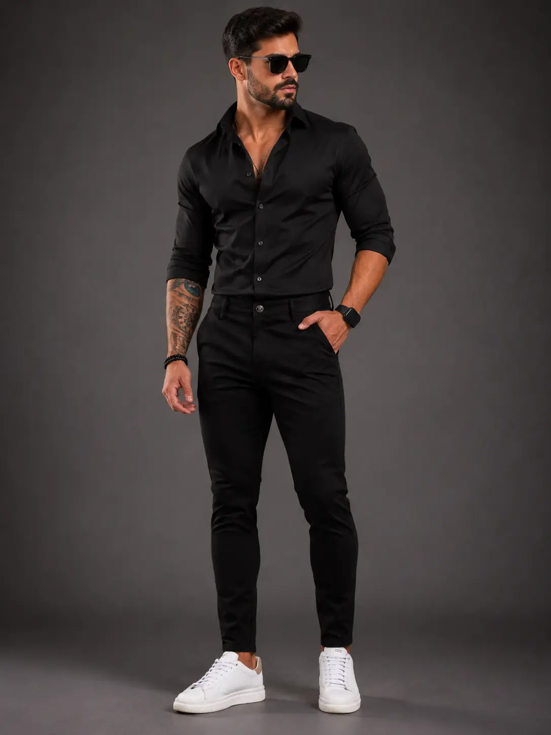 Look total black — camisa e calça pretas
